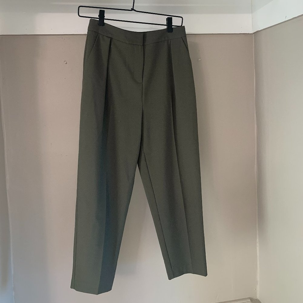Topshop Olive Wide Leg Cropped Trousers